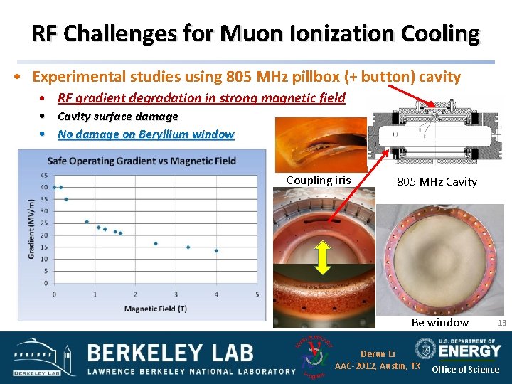 RF Challenges for Muon Ionization Cooling • Experimental studies using 805 MHz pillbox (+