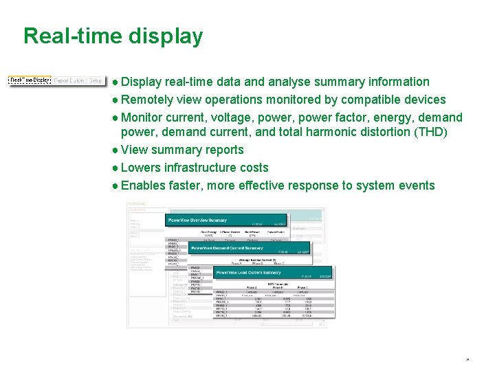 Real-time display ● Display real-time data and analyse summary information ● Remotely view operations