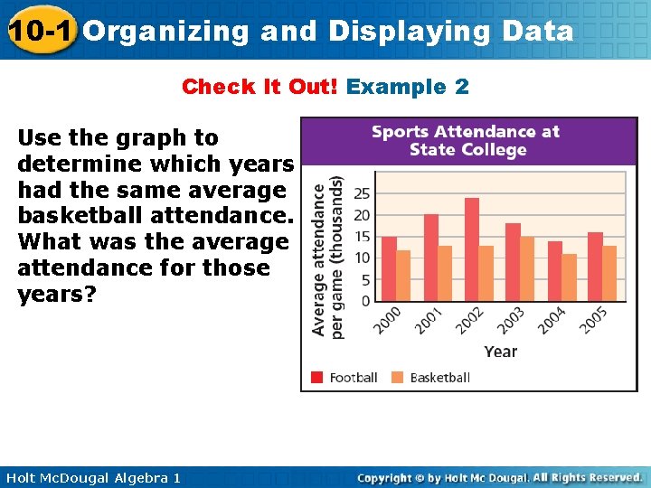 10 -1 Organizing and Displaying Data Check It Out! Example 2 Use the graph
