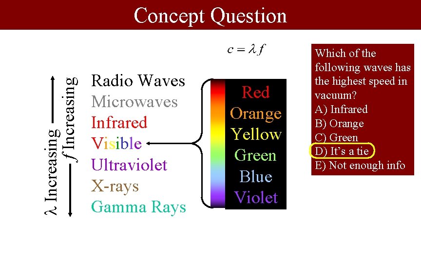  Increasing f Increasing Concept Question Radio Waves Microwaves Infrared Visible Ultraviolet X-rays Gamma