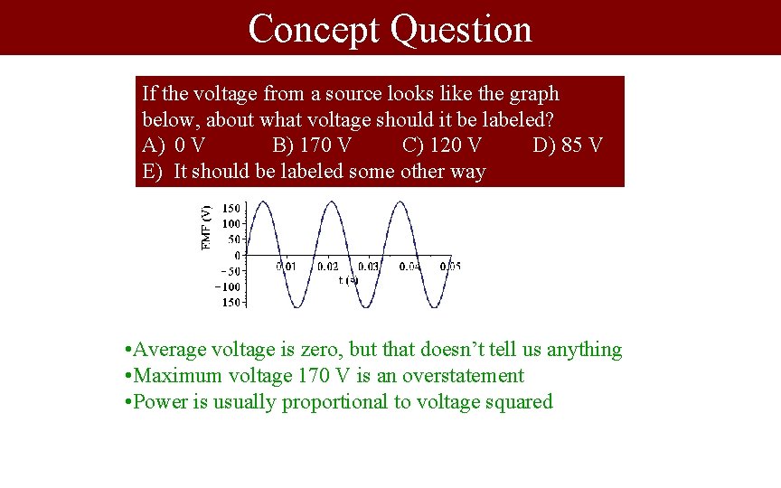 Concept Question If the voltage from a source looks like the graph below, about