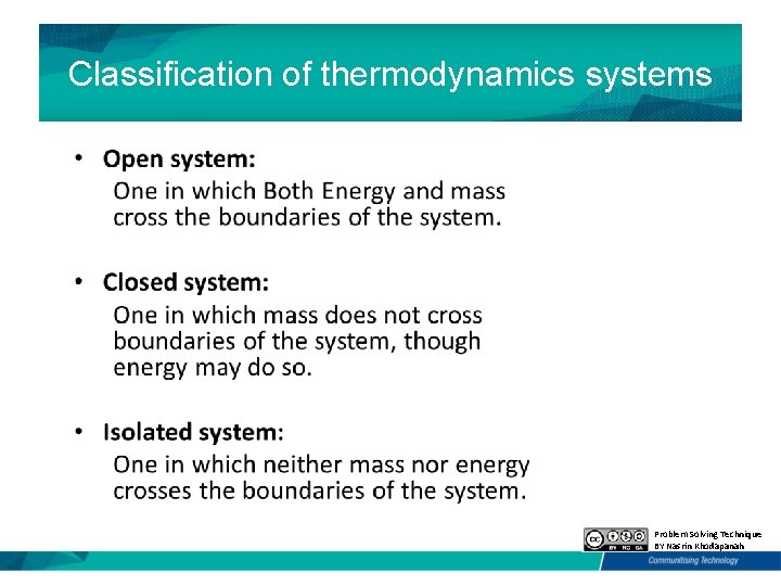 Classification of thermodynamics systems Problem Solving Technique BY Nasrin Khodapanah 