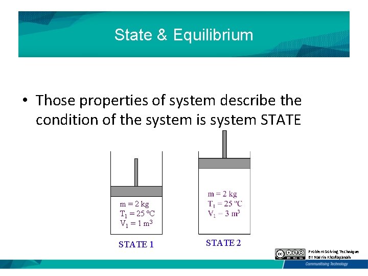 State & Equilibrium • Those properties of system describe the condition of the system