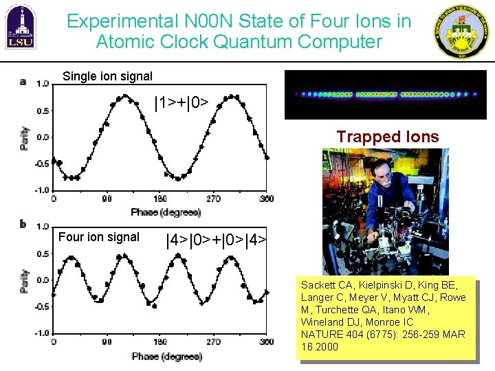 Experimental N 00 N State of Four Ions in Atomic Clock Quantum Computer Single