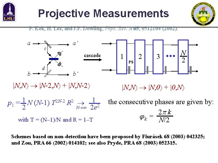 Projective Measurements P. Kok, H. Lee, and J. P. Dowling, Phys. Rev. A 65,