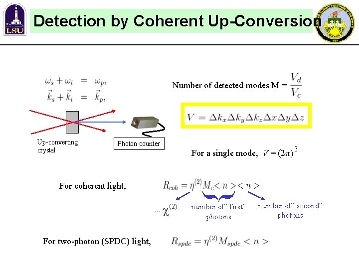 Detection by Coherent Up-Conversion Number of detected modes M = Photon counter For a