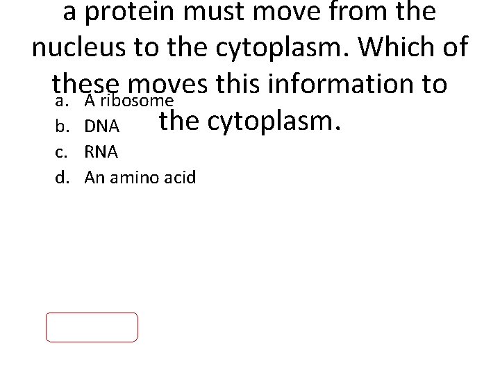 a protein must move from the nucleus to the cytoplasm. Which of these moves