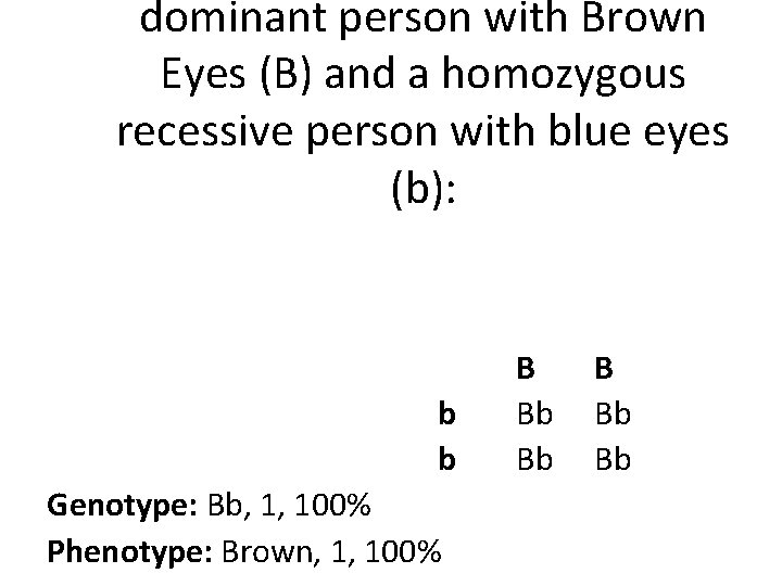 dominant person with Brown Eyes (B) and a homozygous recessive person with blue eyes