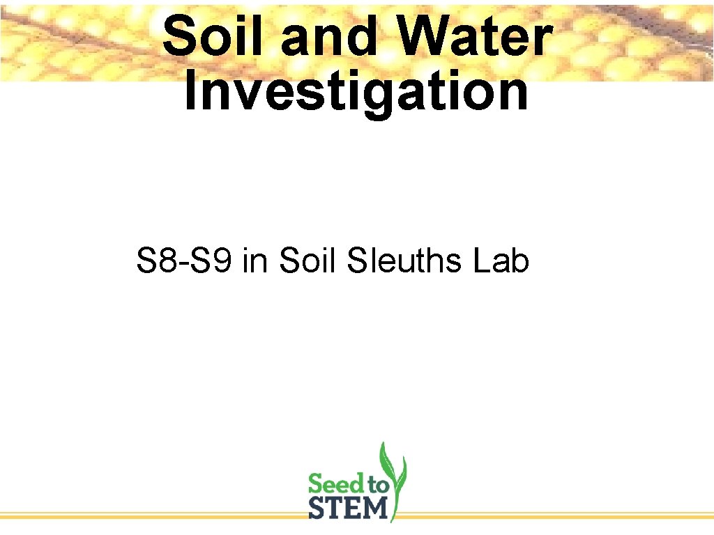 Soil and Water Investigation S 8 -S 9 in Soil Sleuths Lab 