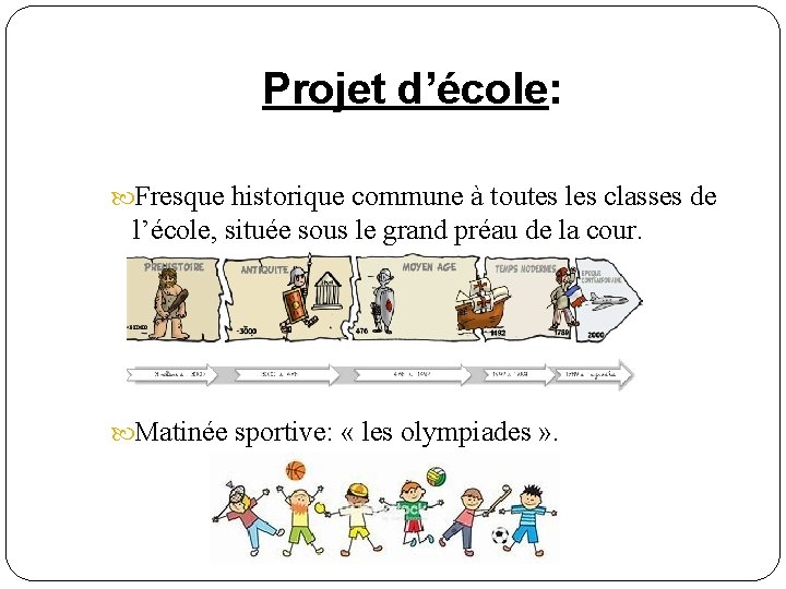 Projet d’école: Fresque historique commune à toutes les classes de l’école, située sous le