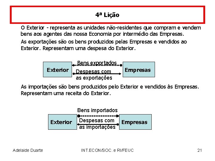 4ª Lição O Exterior - representa as unidades não-residentes que compram e vendem bens