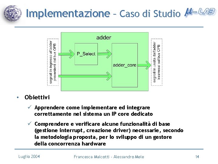 Implementazione – Caso di Studio • Obiettivi ü Apprendere come implementare ed integrare correttamente