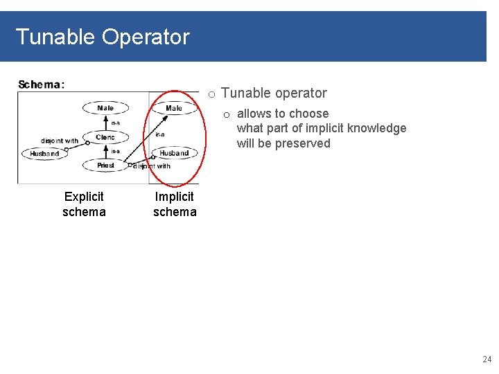 Tunable Operator o Tunable operator o allows to choose what part of implicit knowledge