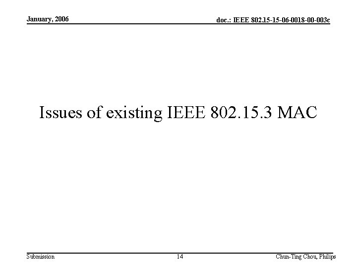 January, 2006 doc. : IEEE 802. 15 -15 -06 -0018 -00 -003 c Issues