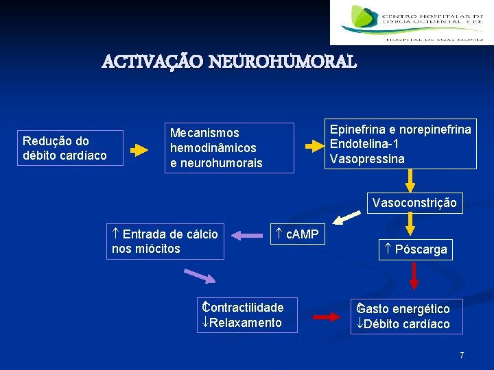 ACTIVAÇÃO NEUROHUMORAL Redução do débito cardíaco Epinefrina e norepinefrina Endotelina-1 Vasopressina Mecanismos hemodinâmicos e