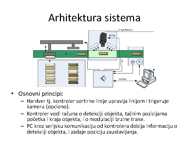 Arhitektura sistema • Osnovni principi: – Hardver tj. kontroler sortirne linije upravlja linijom i