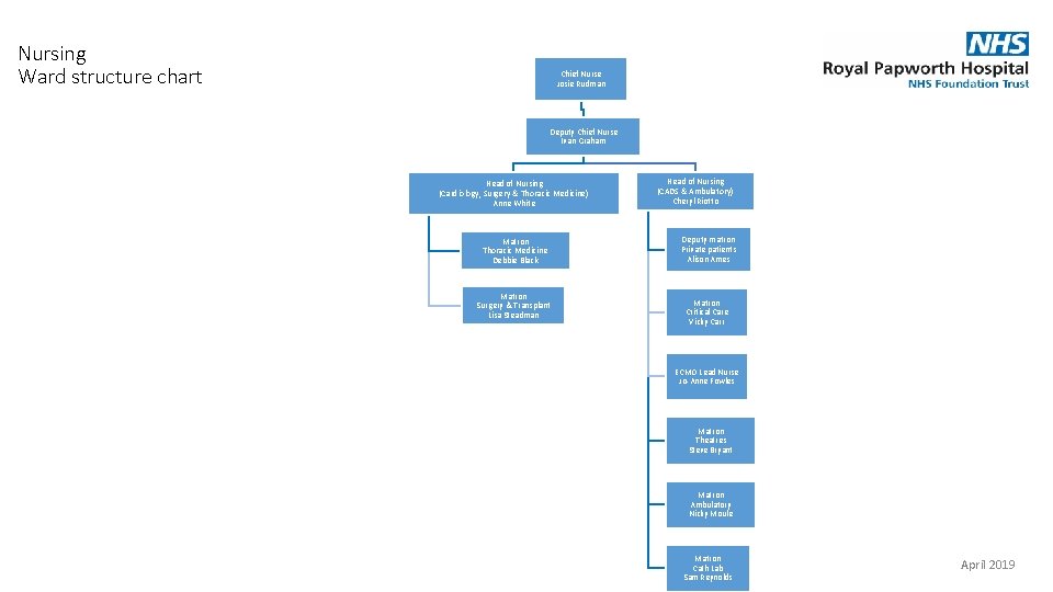 Nursing Ward structure chart Chief Nurse Josie Rudman Deputy Chief Nurse Ivan Graham Head