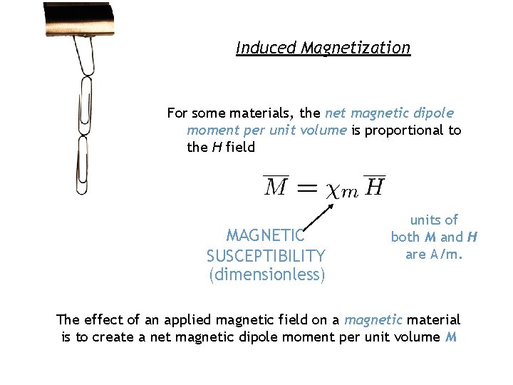 Induced Magnetization For some materials, the net magnetic dipole moment per unit volume is