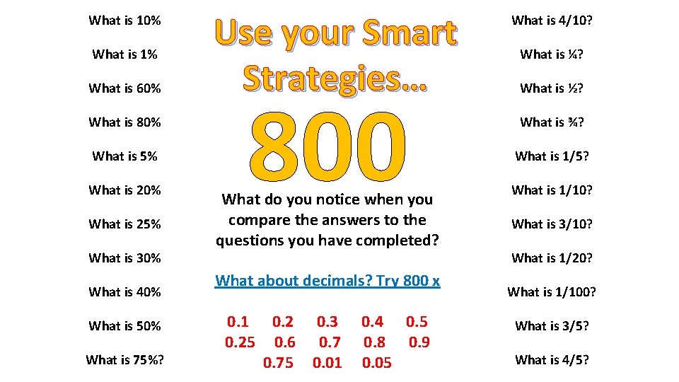 What is 10% What is 1% What is 60% What is 80% What is