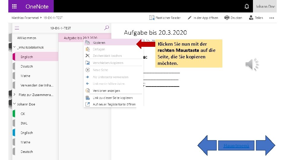 Klicken Sie nun mit der rechten Maustaste auf die Seite, die Sie kopieren möchten.