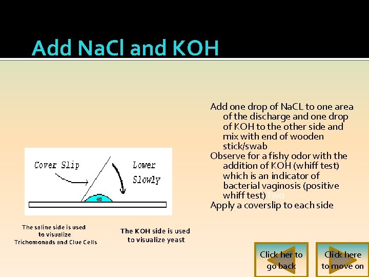 Add Na. Cl and KOH Add one drop of Na. CL to one area