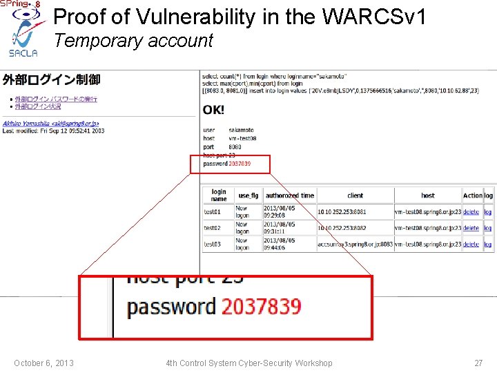 Proof of Vulnerability in the WARCSv 1 Temporary account October 6, 2013 4 th
