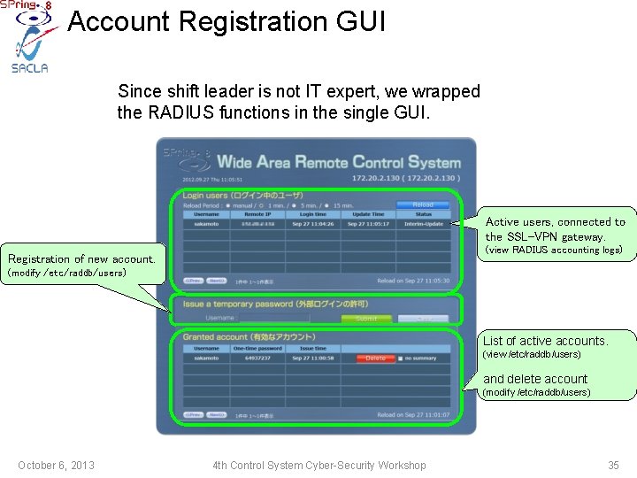 Account Registration GUI Since shift leader is not IT expert, we wrapped the RADIUS