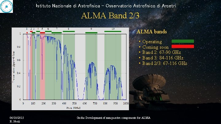 Istituto Nazionale di Astrofisica - Osservatorio Astrofisico di Arcetri ALMA Band 2/3 ALMA bands