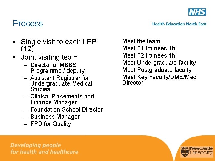 Process • Single visit to each LEP (12) • Joint visiting team – Director