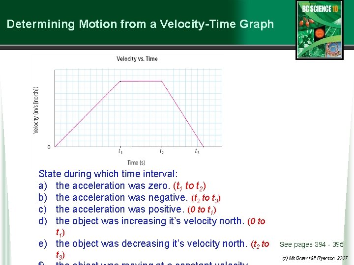 Determining Motion from a Velocity-Time Graph State during which time interval: a) the acceleration