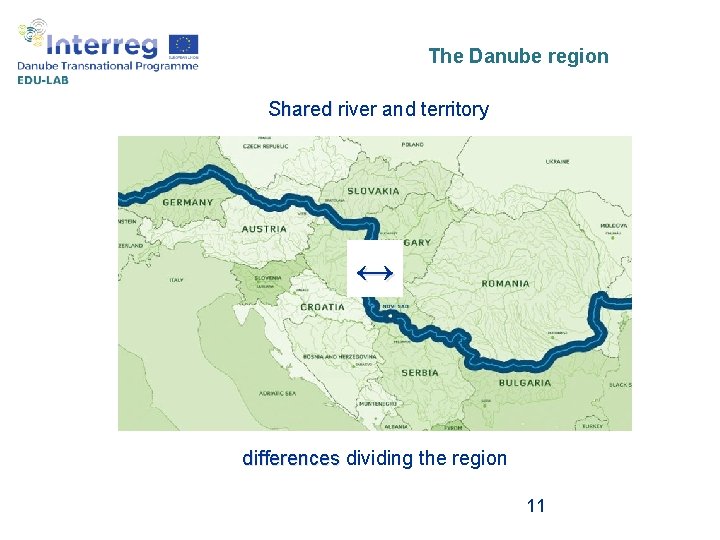 The Danube region Shared river and territory ↔ differences dividing the region 11 