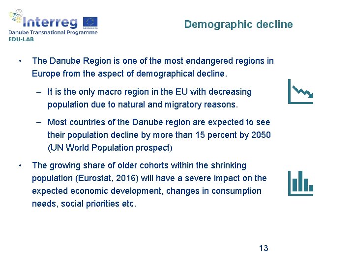 Demographic decline • The Danube Region is one of the most endangered regions in