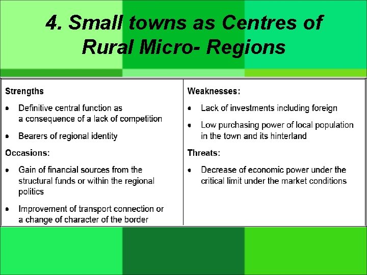 4. Small towns as Centres of Rural Micro- Regions 