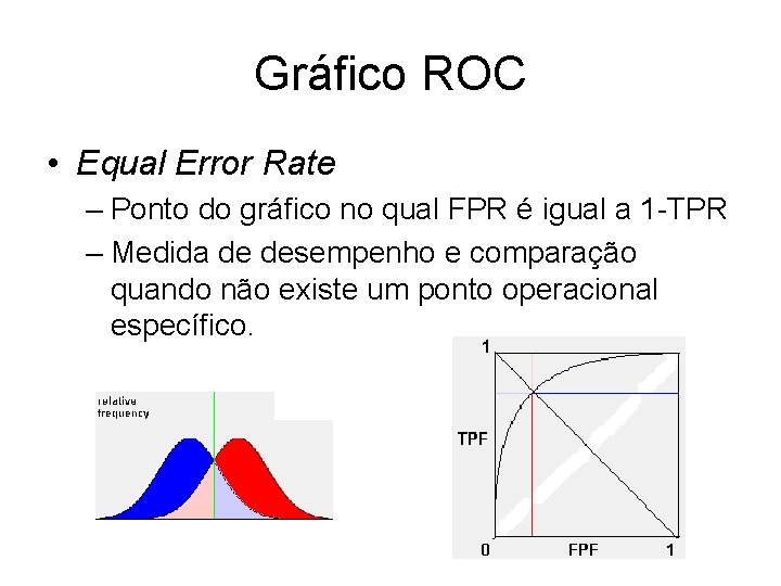 Gráfico ROC • Equal Error Rate – Ponto do gráfico no qual FPR é