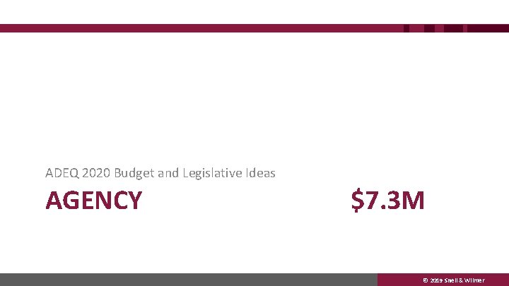 ADEQ 2020 Budget and Legislative Ideas AGENCY $7. 3 M © 2019 Snell &