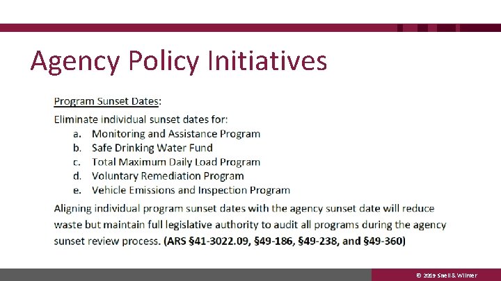 Agency Policy Initiatives © 2019 Snell & Wilmer 