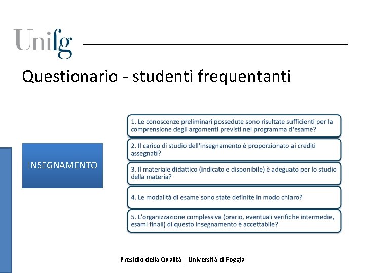 Questionario - studenti frequentanti INSEGNAMENTO Presidio della Qualità | Università di Foggia 