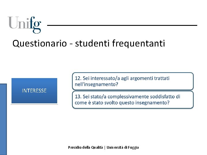 Questionario - studenti frequentanti INTERESSE Presidio della Qualità | Università di Foggia 