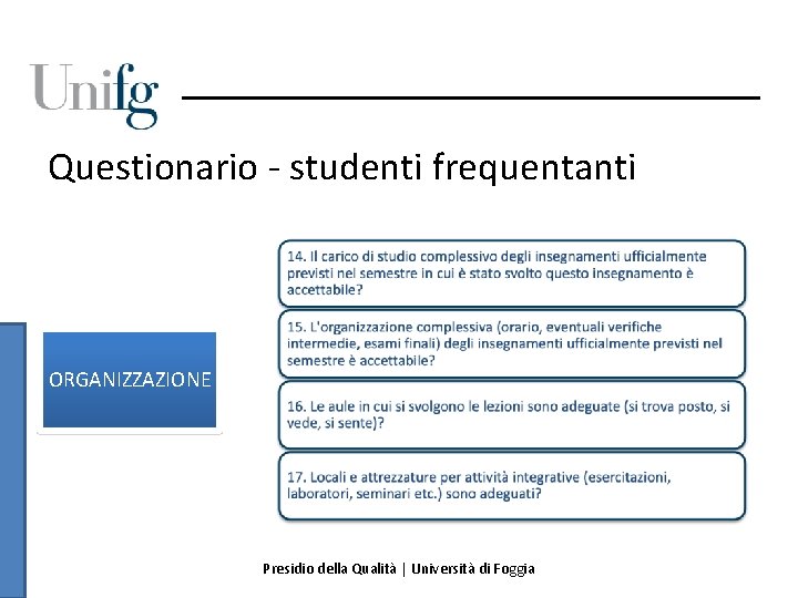 Questionario - studenti frequentanti ORGANIZZAZIONE Presidio della Qualità | Università di Foggia 