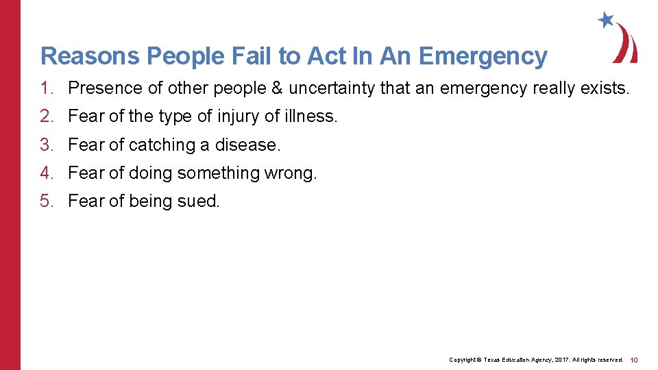 Reasons People Fail to Act In An Emergency 1. Presence of other people &