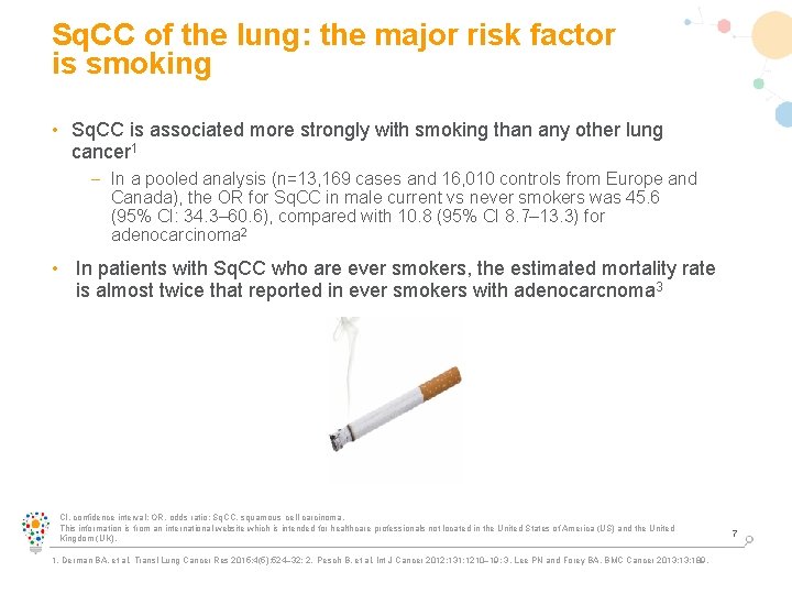 Sq. CC of the lung: the major risk factor is smoking • Sq. CC