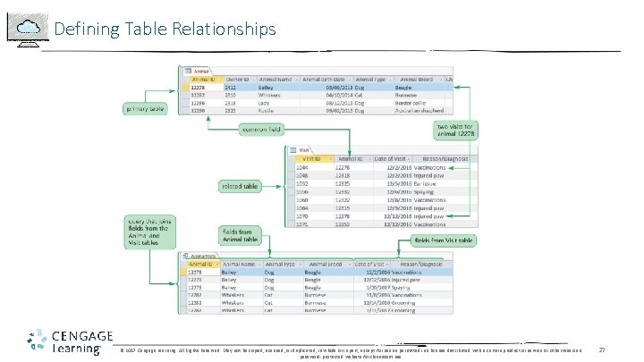 Defining Table Relationships © 2017 Cengage Learning. All Rights Reserved. May not be copied,