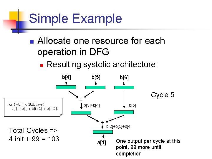 Simple Example n Allocate one resource for each operation in DFG n Resulting systolic