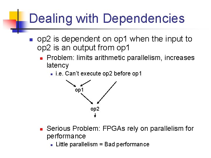 Dealing with Dependencies n op 2 is dependent on op 1 when the input