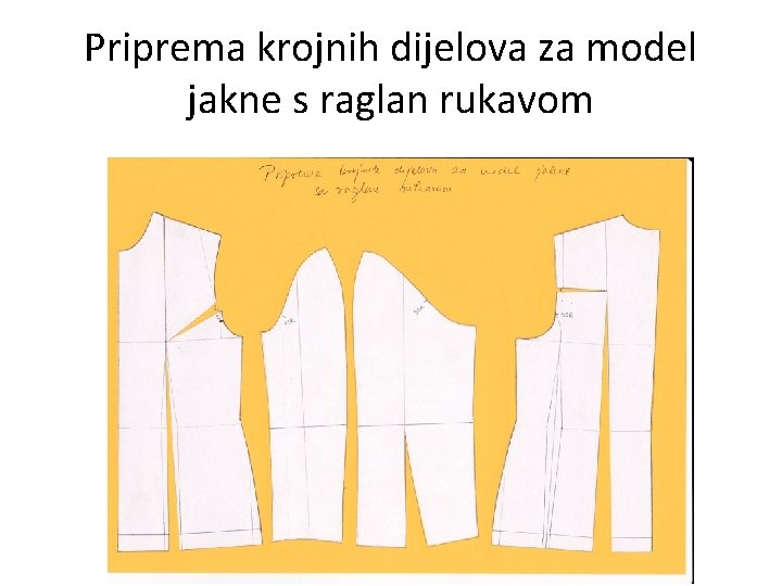 Priprema krojnih dijelova za model jakne s raglan rukavom 