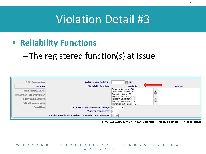 12 Violation Detail #3 • Reliability Functions – The registered function(s) at issue ©