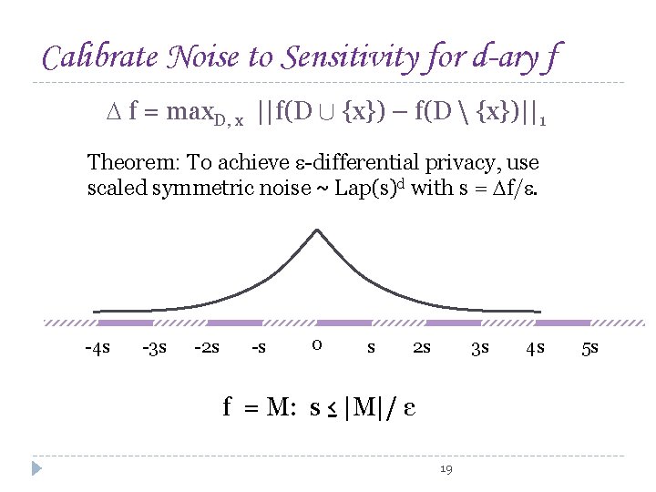 Calibrate Noise to Sensitivity for d-ary f f = max. D, x ||f(D [