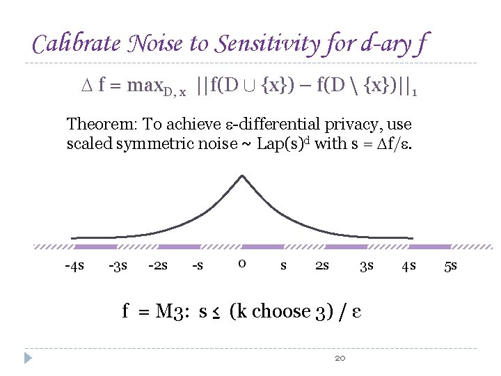 Calibrate Noise to Sensitivity for d-ary f f = max. D, x ||f(D [