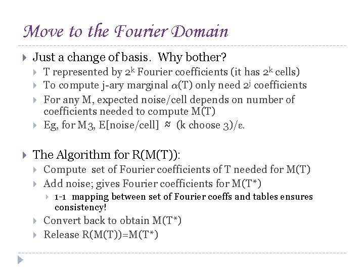 Move to the Fourier Domain Just a change of basis. Why bother? T represented