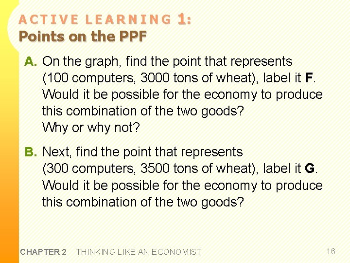 ACTIVE LEARNING Points on the PPF 1: A. On the graph, find the point